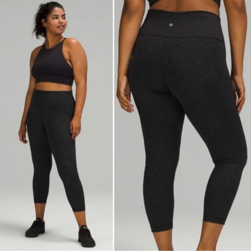 Lululemon Wunder Under Train High Rise Crop Leggings Crunch Black Size 14